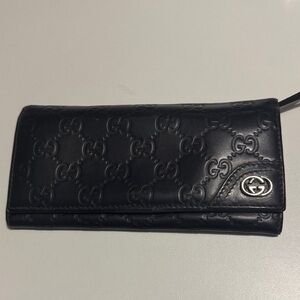 Gucci Black Embossed GG Continental Wallet with Silver Logo
